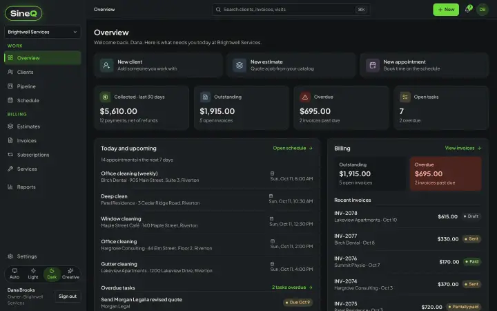 The SinQ overview screen